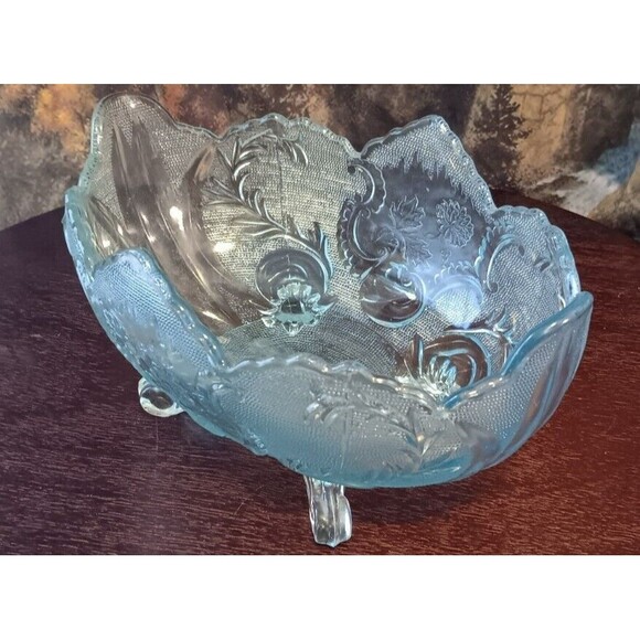 Vtg Jeanette Glass LOMBARDI Footed Starlight Blue Glass Centerpiece Fruit Bowl - Picture 2 of 11
